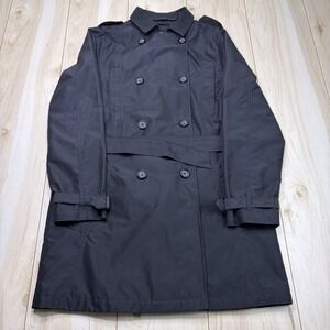 SCOTTeVEST Womens L Black Trench Coat Travel Jacket Utility Tech Pockets Belted